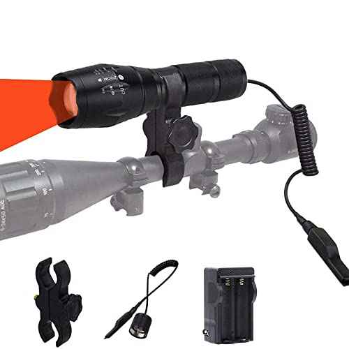 WINDFIRE Tactical Red LED Light Flashlight 300 Yards Zoom Focus Adjustable Flashlights Coyote Hog Fox Predator Varmint Hunting Lights Sets with Pressure Switch, Scope Mount