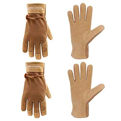 HLDD HANDLANDY Work Gloves for Women and Ladies, Leather Gardening Gloves Flexible Mechanic Working Gloves