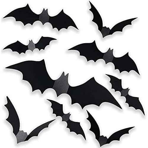 Halloween 3D Bats Wall Decor, Upgraded Plastic Bat Stickers Decoration 60pcs 4 Sizes Reusable PVC Black DIY Paper Bat Decals for lndoor Outdoor Window Home Door Goth Hallowmas Party Supplies (Bat-shape)