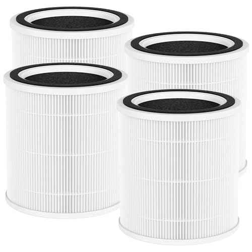 4 Packs AC400 Replacement Filter Compatible with Purivortex AC400 Air Cleaner Purifier, 3-in-1 Main Filters and Activated Carbon Filter, White