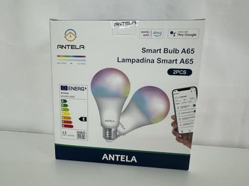 ANTELA Smart Bulb E27 A65 12W 1350LM Alexa WiFi Light Bulbs, 2700K-6500K RGB Dimmable Light, Compatible with Alexa/Google Home, 2 Packs