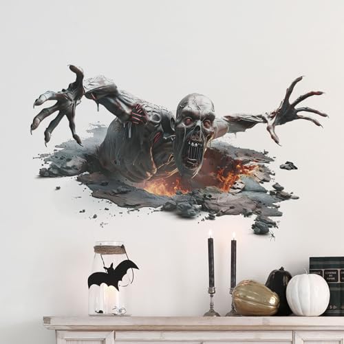 3D Halloween Floor and Wall Decals - Horror Skeleton Zombie Stickers for Living Room, Peel and Stick Vinyl Decorations for Bar Pub Party Supplies