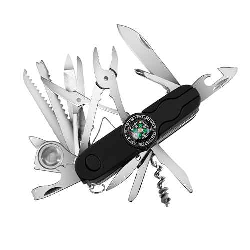 Swiss Eagle 30-in-1 Classic Swiss Pocket Knife with Compass, Premium Multi Tool Pocket Knife with Large Blade, Scissor, Screwdriver, Plier, Magnifying Glass, Tweezer for Gifts - Black