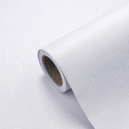 CAX Grasscloth Peel and Stick Wallpaper White Contact Paper 15.7"x118" White Grasscloth Wallpaper Self-Adhesive Removable Wall Paper Waterproof Faux Linen Wall Papers for Living Room Bed Room Cabinets