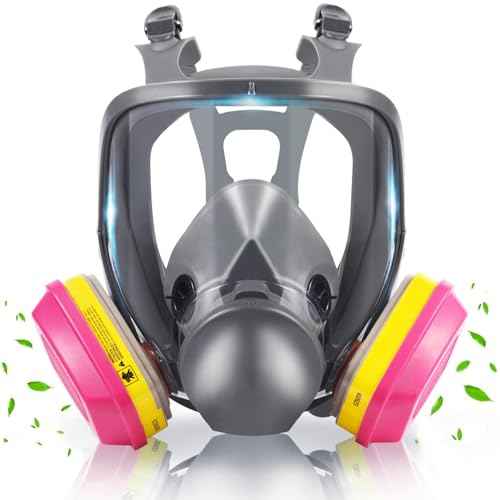 Full Face Respirator Mask with Filters - Reusable Anti-fog Gas Mask with 60923 Activated Carbon Filters, The Respirator Mask for Chemicals, Paint, Welding, Polishing, Sanding, Cutting, Dust, Spraying