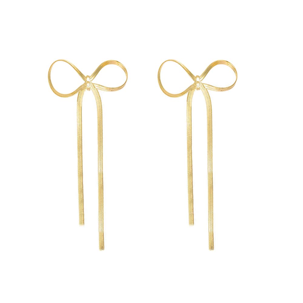 LOKLIFFAI Bow Drop Dangle Earrings for Women, Long Tassel Chain Earrings Wedding Statement Earrings