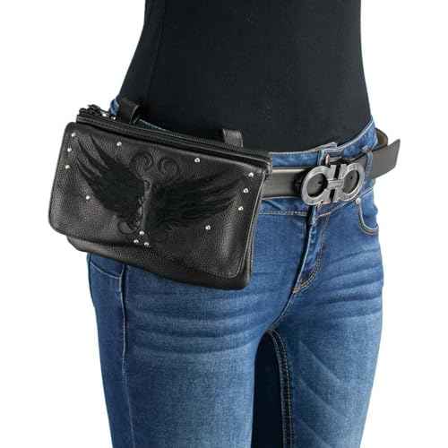 Milwaukee Leather MP8850 Ladies ¡®Winged¡¯ Black Leather Multi-Pocket Belt Bag - One Size