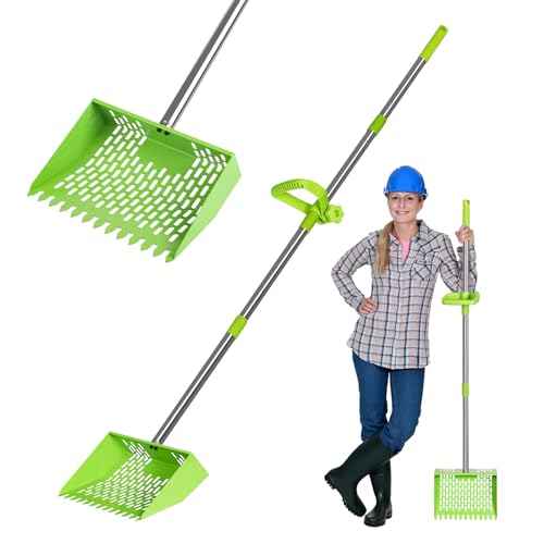 Chicken Poop Scooper & Rake 2-in-1,10" Wide Metal Sand Sifting Shovel with Grip,Adjustable Stainless Steel Handle,Cleaning Tools for Chicken Coops & Farm Animals Scoop (Green)