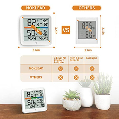 NOKLEAD Hygrometer Indoor Thermometer-Digital Room Humidity Gauge Accurate temperature Monitor Meter Max/Min Records, Touch LCD with Calibration Backlight Clock, Comfort Icon for Home Greenhouse
