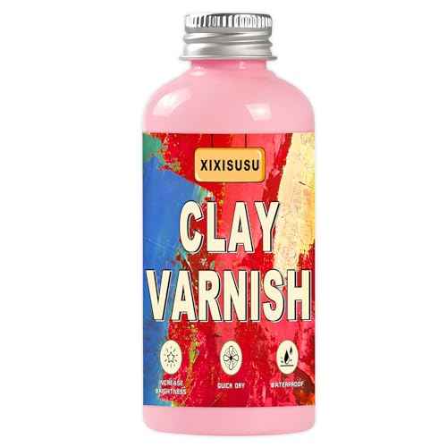 Air Dry Clay Glaze & Varnish - 2 oz High Gloss Polycrylic Finish with 2 Brushes | Scratch Resistant, Waterproof Sealant | Prevents Cracking for Clay Crafts (2 oz)