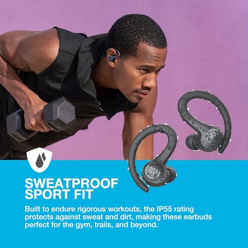 JLab Go Air Sport+ Running Headphones - True Wireless Headphones Bluetooth, Hook Over Ear Earbuds for Sports & Gym, 35+ H Playtime In Ear Buds, IP55 Sweat-Resistant, Be Aware Mode, Graphite