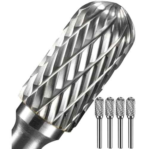 4Pcs 1/4 Carbide Burr Set 1/4" Shank Head Dia 1/2" Dome-End Cylinder Die Grinder Bits Rotary Tools Attachment Kit Rasp Accessories Metal Wood Stone Steel Grinding Deburring Cutting Porting