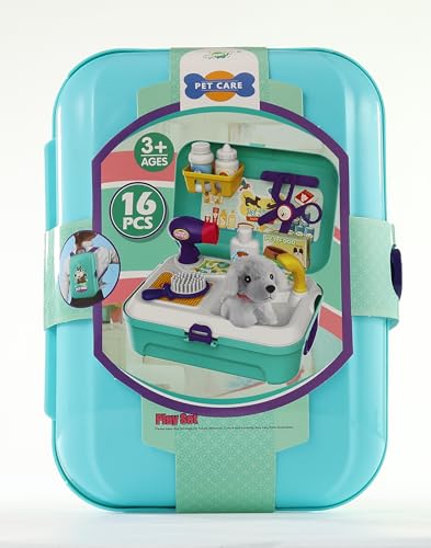 HERSITY Vet Toy Pet Care Kit Role Play Set Grooming Feeding Dog Games Backpack Toys for Kids 3 4 5 Years Old Girls Boys