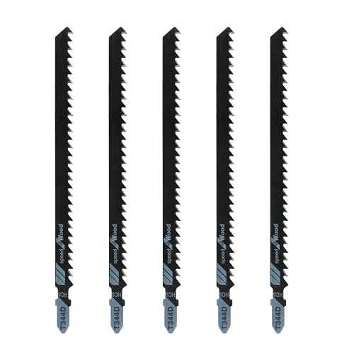 5Pcs T344D T-Shank Jigsaw Blades, 6 Inch Long Jigsaw Blades High Carbon Steel Jig Saw Blade for Quick Cutting Wood Plywood Hardwood PVC Plastic
