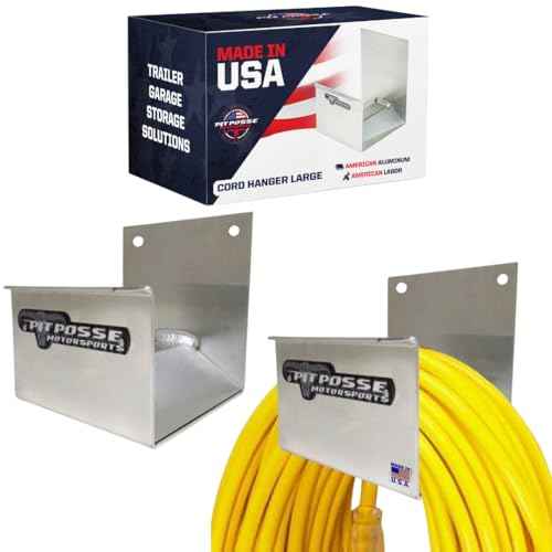 Pit Posse 463 Cord Hose Hanger Organizer for Enclosed Race Trailer Garage Shop - Made in USA - Aluminum Wall Holder Hook Storage Shelf 4.5 x 5 x 5-5 Year Warranty (Silver)