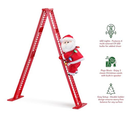 Mr. Christmas Miniature Super Climber Musical Animated Indoor Christmas Decoration, 17 Inches, Soft White Santa Claus