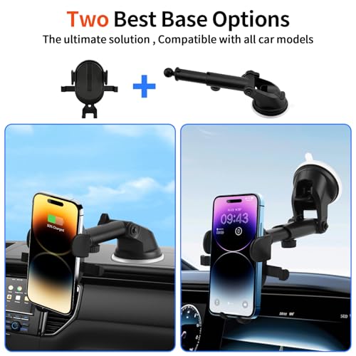 Car Phone Holder[Upgraded Powerful Suction & Stable Clamp Arm]-360°Adjustable Universal Car Mount for Dashboard/Windshield,Compatible with All iPhone & Android Phones(Black)