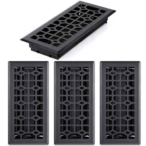 Zonon 4 Pcs Floor Vent Cover 4 x 10 Inch Black Walkable Floor Register Bulk Heavy Duty Register Metal Decorative Vent Cover with Adjust Air Damper Rust Proof Finish for Home