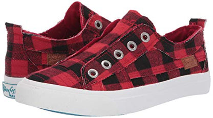 Blowfish Malibu Women's Play Slip On Sneaker, Red Buffalo Plaid