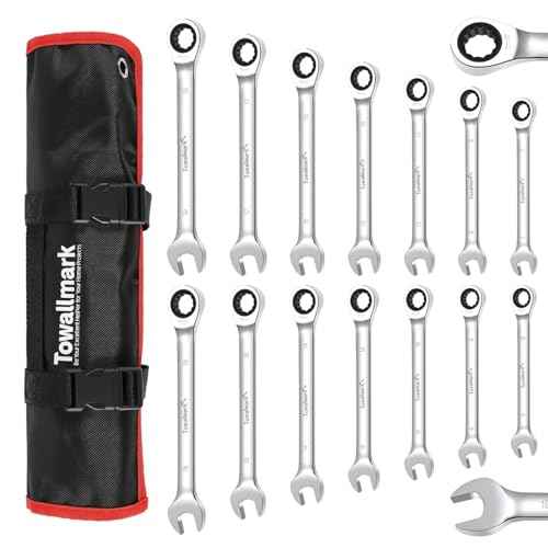 Towallmark Ratcheting Wrench Set 14pcs, Metric Fixed Head Wrench Set, Metric 6-19mm, Cr-V Steel Ratchet Wrenches Set with Storage Bag for motorcycle/car/mechanical etc.