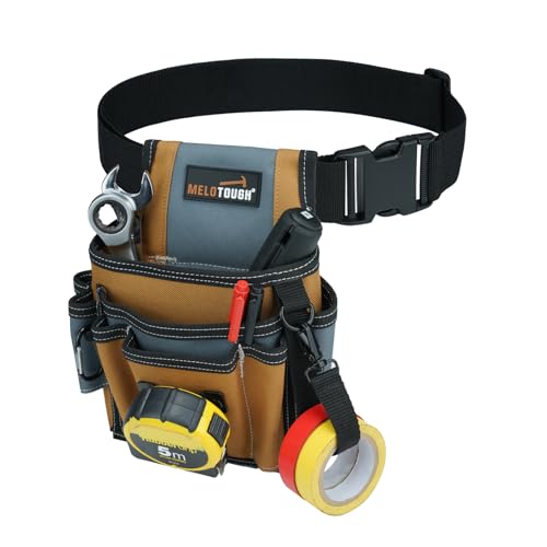 MELOTOUGH Electrician Tool Pouch with Belt Clip, 2 Inch Heavy Duty Work Belt Set for Men, Utility 13 Pockets Tool Pouch for Contractors & Roofing, Adjustable Carpenter Organizer Set