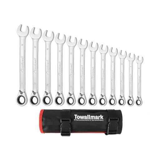 Towallmark Ratcheting Wrench Set 12pcs, Metric Standard Wrench Sets, Combination Ratchet, Metric 8-19mm, 72-Teeth,Cr-V Steel Ratchet Wrenches Set with Pouch for Motorcycle/Car/Mechanical Etc