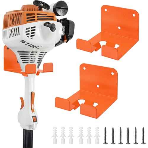 Weedeater Hanger, 2 Pack Weed Eater Hanger for Garage Wall-mounted Organizer Trimmer Rack Storage for Grass Trimmer, Hedge Trimmer, Garage Wall, Garden Tools, Black, Orange