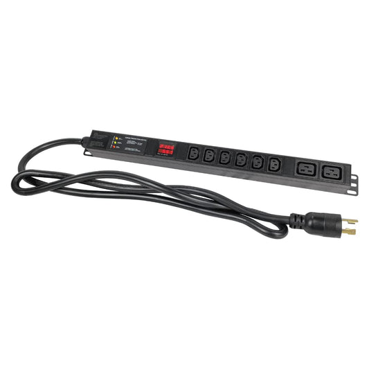 Metered-Surge Protection Power Distribution Unit, 240V, L6-30P Plug, 30A, 7200watts, (6) C13 & (2) C19 Outlets, Networking, Server Rack, Heavy Industry, Crypto Mining PDU