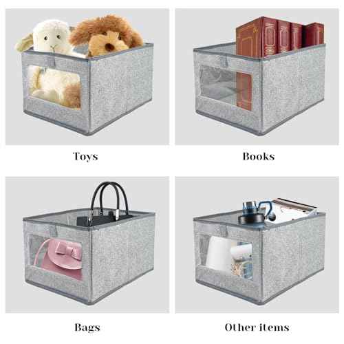 6 Pieces Linen Closet Storage Bins with Clear Window, Shelf Basket Closet Clothes Organizer Storage Containers for Organizing Shelves Wardrobe Office Clothing Books