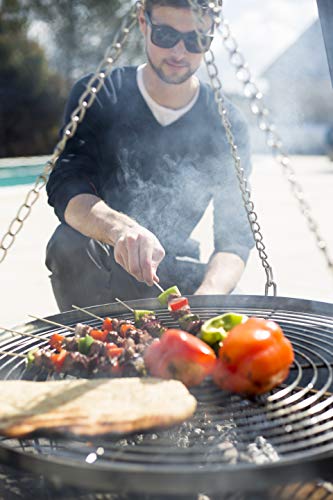 La Hacienda Tripod with BBQ Cooking Grill - Adjustable Height - Portable - Camping, Black