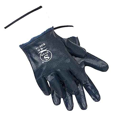 Oil-resistant Gloves, Nitrile Rubber Fully Coated Cotton Safety Work Gloves, Acid And Alkali Resistant, Unisex Large Size, Blue, 12 Pair