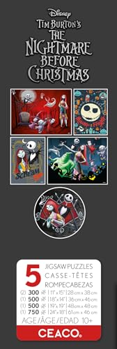 Ceaco - 5 in 1 Multipack - Disney - Tim Burton's The Nightmare Before Christmas - (2) 300 Piece, (2) 500 Piece, (1) 750 Piece Jigsaw Puzzles