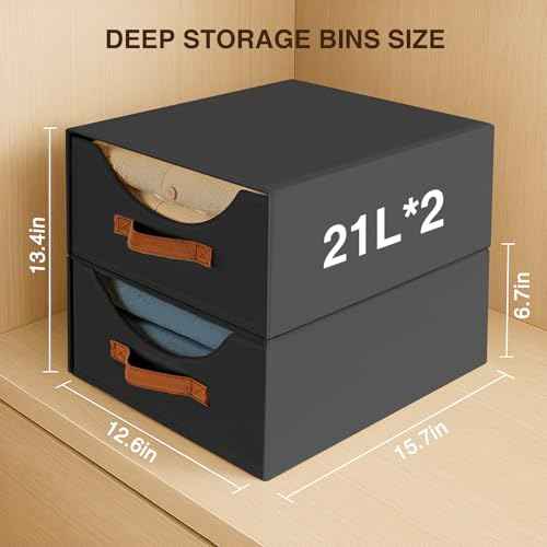Closet Organizers and Storage - Large Stackable Storage Bins with Drawer, Fabric Bins for Organization, Collapsible Storage Drawers Organizer for Bedroom, Living Room, 4 Pack, Black
