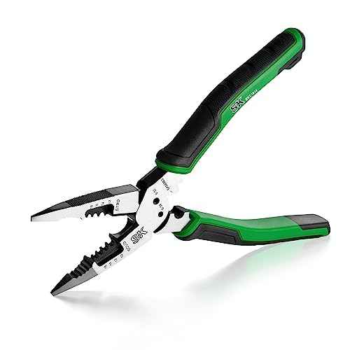 SK 8-Inch Multi-use Long Nose Pliers, Needle Nose Pliers, 7 IN 1, Premium CR-V Steel Construction, Ergonomic Anti-slip Handle for Comfortable Grip