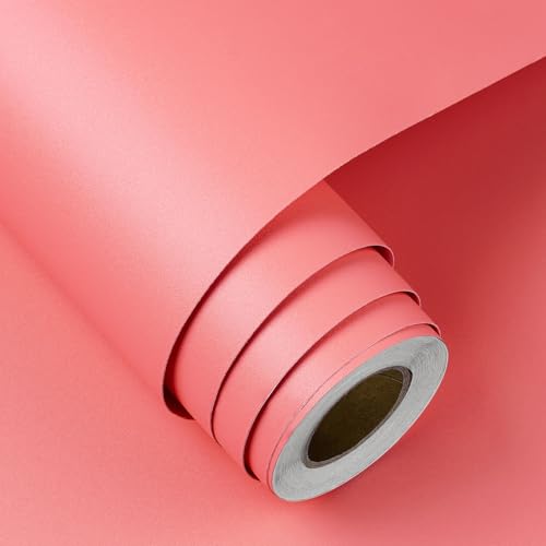 FunStick Coral Pink Wallpaper Peel and Stick Pink Contact Paper for Cabinets Desk Classroom Self Adhesive Removable Wall Paper Renter Friendly Wallpaper for Kids Girls Bedroom Bathroom Walls 15.8"x80"
