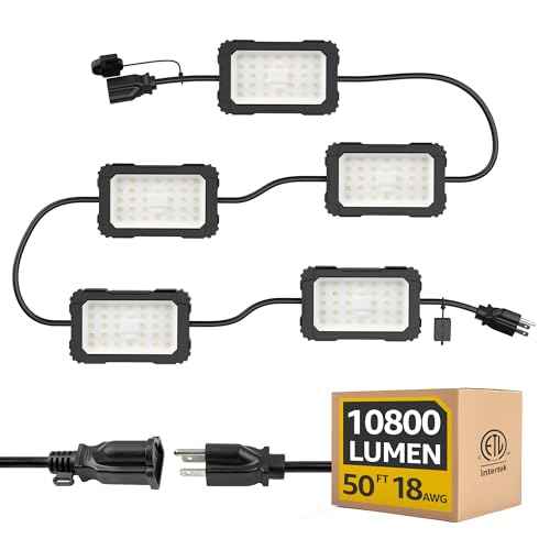 LED Work String Lights: 3 Prong Super Bright 90W 10800LM ETL Listed Linkable Waterproof Outdoor/Indoor Temporary Hanging Lighting for Construction Attic Jobsite Garage