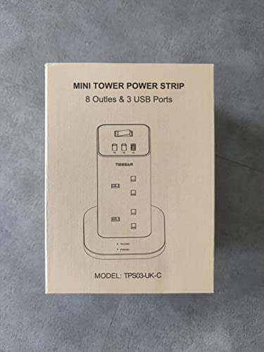 Tower Extension Lead with USB C Slots, TESSAN 8 Way Plug Extension Socket with Switch, Surge Protected Power Strip with 2M Cable for Home, School Supplies