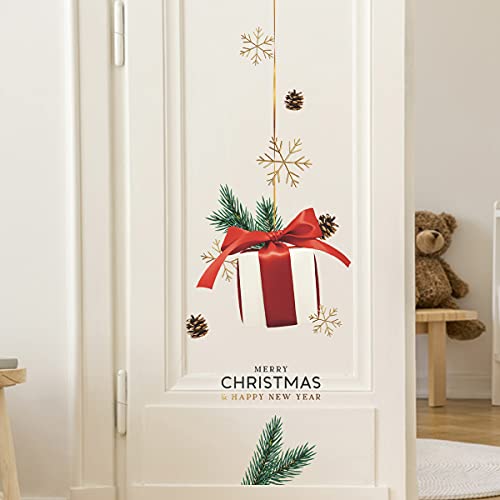 BooDecal 25.8 x 33.4 inRemovable Merry Christmas and Happy New Year Gifts Boxes Ornaments Door Surprise Wall Art Vinyl Murals Wall Decals for Show Window Decorations Hanging Ornaments Stickers