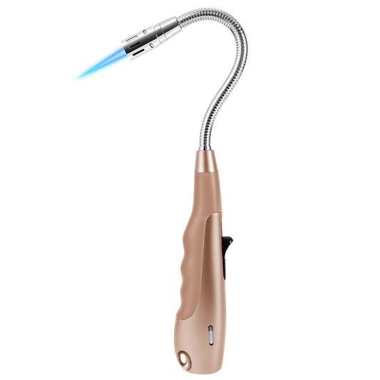 Butane Lighter Torch Long Lighter Jet Flame Windproof Lighter with Visual Fuel Window for Fireplace Kitchen Grill BBQ Camping, Pink (No Butane Included)
