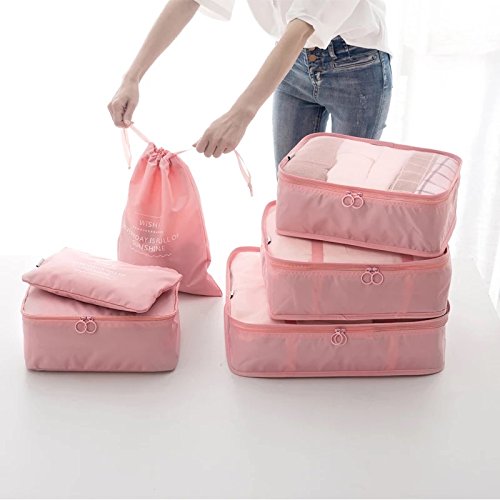 Adwaita 6 Set Packing Cubes, Travel Luggage Packing Organizers (Pink)