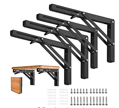 Folding Shelf Brackets - 24 Inch 2 Pcs Heavy Duty Metal Collapsible Triangle Shelf Bracket, DIY Wall Mounted Shelf Bracket, Space Saving for Bench Table