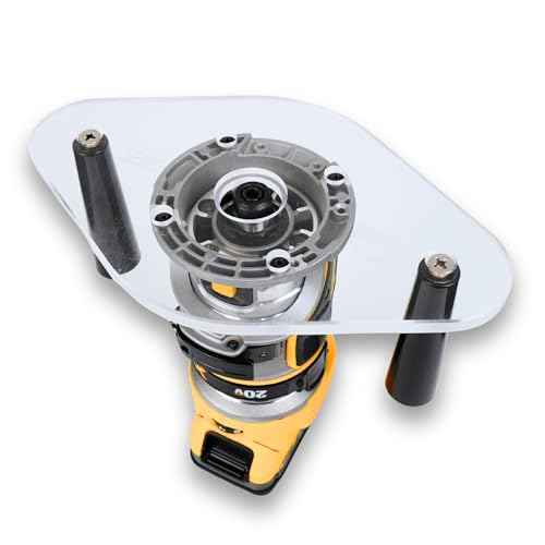 WOOD GRAIN JUNKIE¢ç TrimFit Pro¢ç Dual Grip Router Base Plate Compatible with DeWalt DWP611 & DCW600B, 6¡±x10¡± Clear Acrylic Base with Handles, Fits Standard Guide Bushings, Made in USA