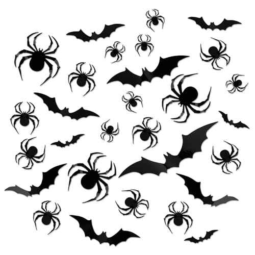 Halloween Decorations Bats+Spider Wall Decor Halloween Party Indoor Decor Supplies,188PCS 8 Different Sizes Realistic PVC 3D Black Scary Bats+Spider Sticker for Home DIY Wall Decal Bathroom