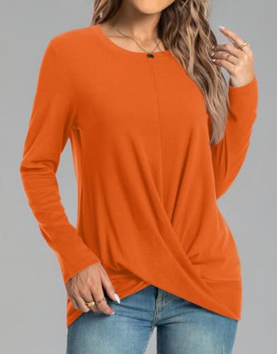 HOTGIFT Womens Halloween Orange Tunic Tops Long Sleeve Shirts Fall Winter Casual Crewneck Sweaters Front Twist Large