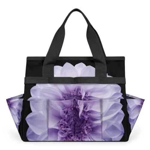 Purple Dahlia Garden Tool Bag Waterproof Gardening Tool Storage Bag with Handle & 10 Pockets Gardening Tote Bag for Women Garden Tool Organizer