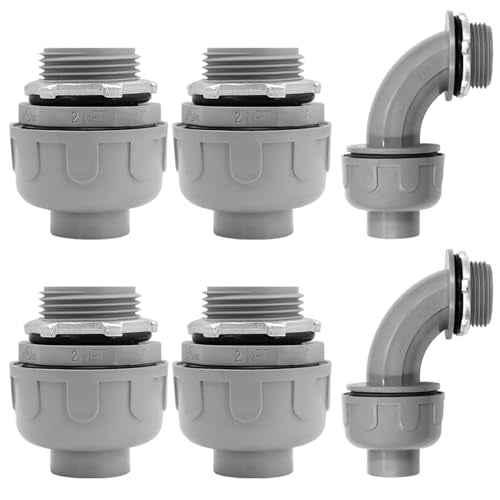 2 inch Liquid Tight Connector PVC Flexible Conduit Connector,180 Degree and 90 Degree UL Listed Liquid Tight Connector, Non-Metallic Electrical Conduit Fittings (6 Pack)