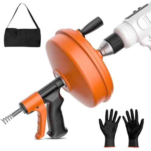 ¡¼2025 ????????????????¡½Drain Snake, 50-FT Plumbing Snake Drain Auger Hair Clog Remover, Flexible Plumbing Snake Use Manually or Powered for Kitchen,Bathrom and Shower Sink Gloves