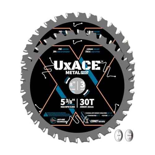 5-3/8-Inch 30-Tooth Circular Saw Blade, 20 mm Arbor, Ferrous Metal, Steel Cutting Blade, Carbide Tip, Thin Kerf, for Channel, EMT Conduit, Angle Iron, Threaded Rod, Flat Bar, 2 Pack