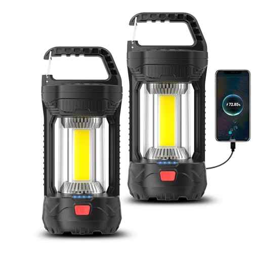 2 Pack Camping Lantern Rechargeable, 2000LM Rechargeable Lantern with 4400mAh Battery, Waterproof LED Camping Light, Portable Lanterns for Power Outages, Hurricane and Outdoor Use