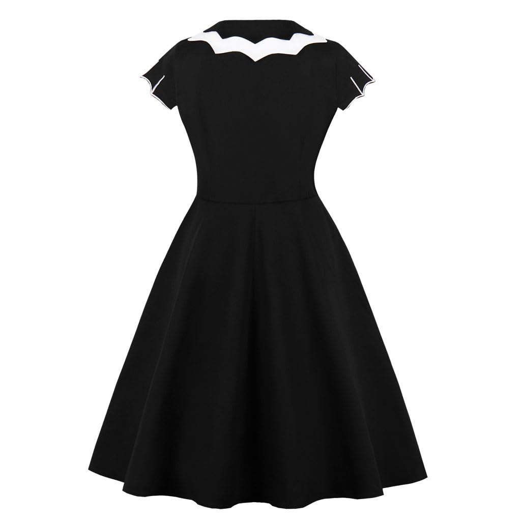 Wellwits Women's Bat Spider Web Embroidery Halloween Vintage Dress Black S